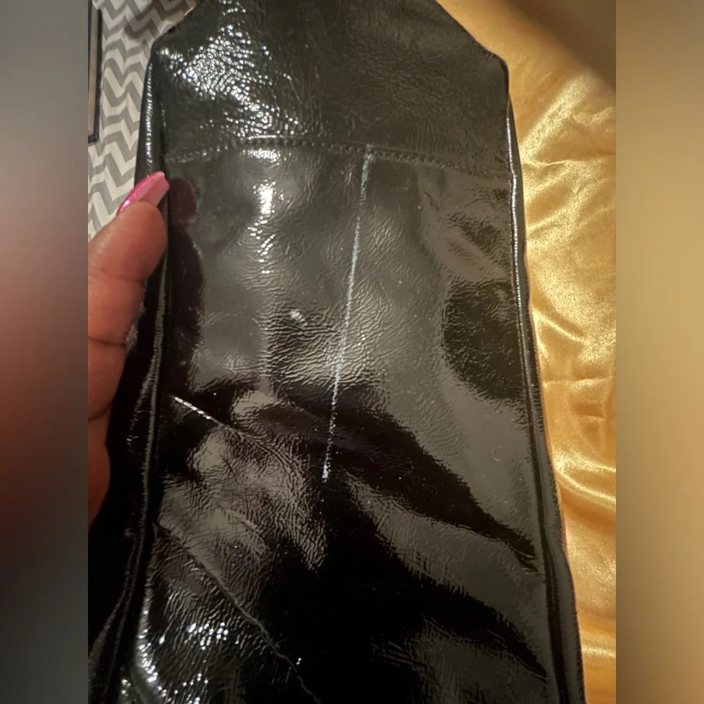 Coach Black Patent Leather Hobo Tie Bag Brass Vintage - Picture 7 of 7